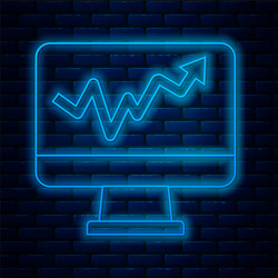 Glowing neon line computer monitor with graph vector