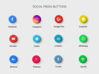 set social media app buttons on grey background vector