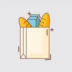 Flat design paper bag with milk and bread symbol vector