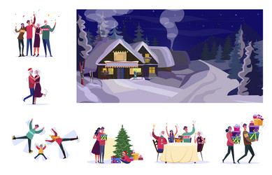 Set people celebrating christmas vector