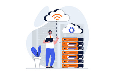 Cloud data center web concept with character scene vector