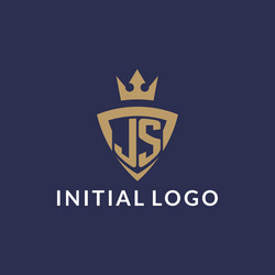 js logo with shield and crown monogram initial vector image