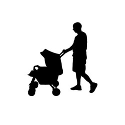 father with baby carriage silhouette Vector Image