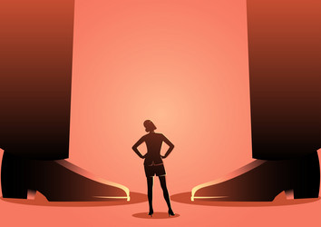 Business woman standing between giant mens legs vector