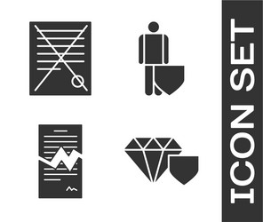 set diamond with shield delete file document vector image