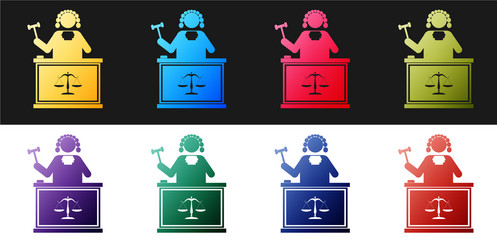 Set judge with gavel on table icon isolated vector