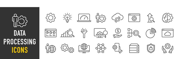 data processing web icons in line style analytics vector image