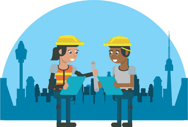 Construction workers geometric cartoons Royalty Free Vector