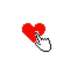 mosaic pixel heart icon with hand pointer in retro vector image