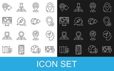 set line gps device with map marker human vector image