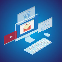 internet concept with computer and windows vector image