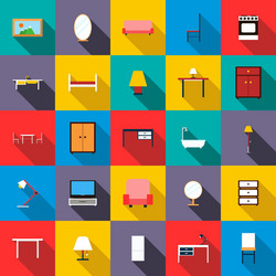 Furniture icons set flat style vector