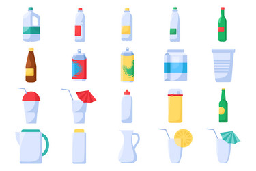 containers for beverages flat style set vector image
