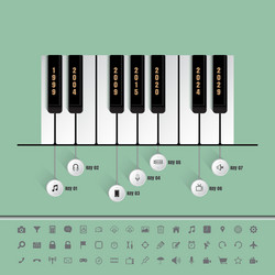 piano keys timeline with set of icons vector