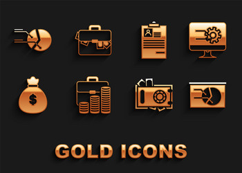 Set briefcase and coin computer monitor vector