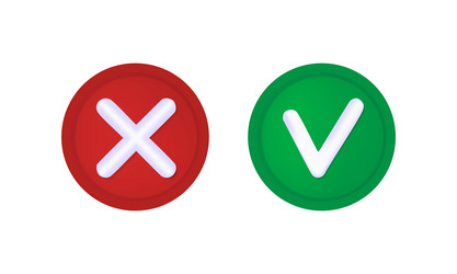 3d check mark and cross buttons on white vector