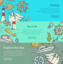 sketched sea horizontal banner templates vector