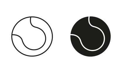 Tennis round ball black silhouette and line icon vector