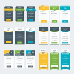 set of pricing table design templates for websites vector image