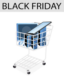 desktop computer in black friday shopping cart vector