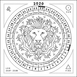 leo zodiacal coloring book with calendar 2020 vector