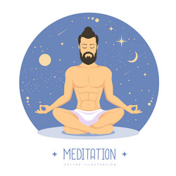 man meditation with outer space background vector