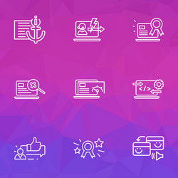 optimization icons line style set with page speed vector image