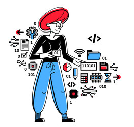 programmer is coding and repairing some machine vector image