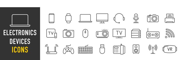 Electronics and devices web icons in line style vector