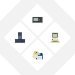 flat icon computer set of computing vintage vector image