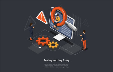 program or application testing bug fixing process vector image