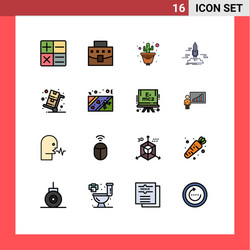 16 universal flat color filled lines set for web vector image