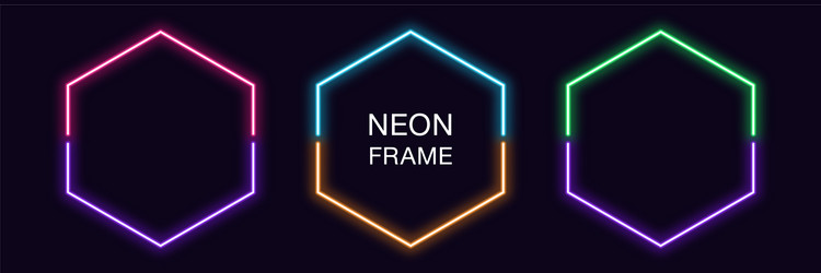 neon hexagon frame set hexagonal border vector