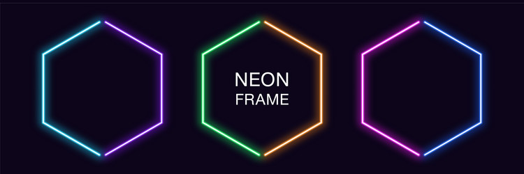 neon hexagon frame set hexagonal border vector image
