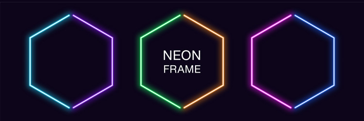 neon hexagon frame set hexagonal border vector