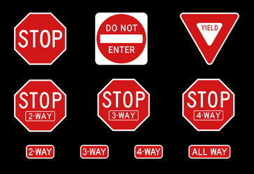 red road signs set stop yield do not enter vector image