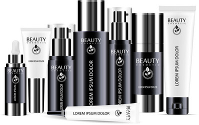 Black and white cosmetic bottle blank template set vector