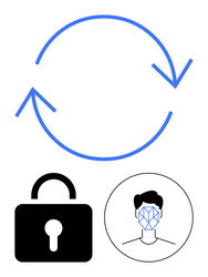 circular arrows padlock and face with scan lines vector image
