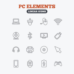 Computer elements icons notebook usb port vector