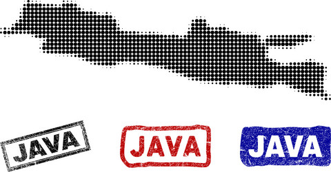 Java island map in halftone dot style with grunge vector