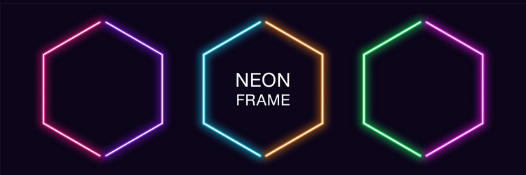 neon hexagon frame set hexagonal border vector image