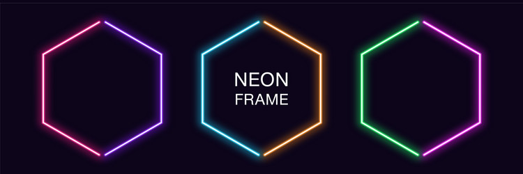 neon hexagon frame set hexagonal border vector