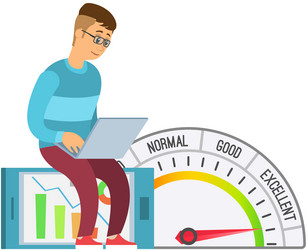 businessman working with computer near scale from vector image