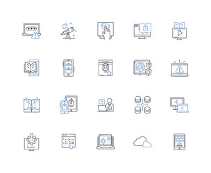 computer science line icons collection algorithm vector image