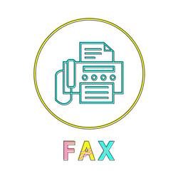 fax round linear icon with machine and document vector image