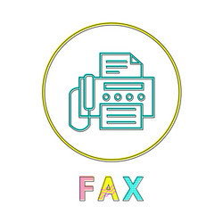 fax round linear icon with machine and document vector