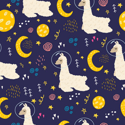 seamless pattern with a llama in space vector