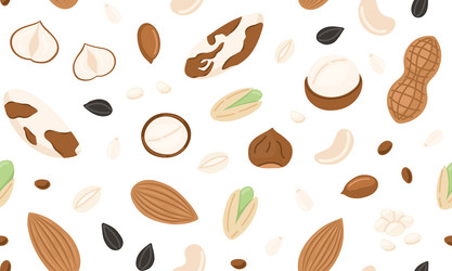 assorted nuts and seeds seamless pattern walnut vector image