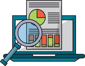 computer with magnifying glass and document vector image