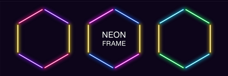 neon hexagon frame set hexagonal border vector image